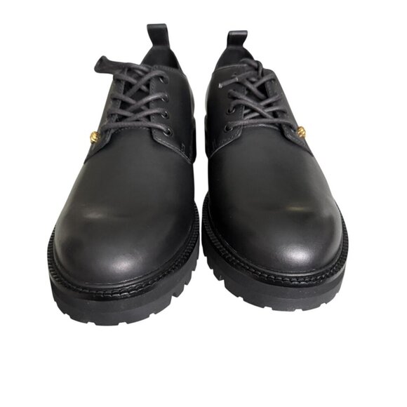 Versace 1014646 Men's Black 100% Leather Small Gold Logo Medusa Derby Shoes - Picture 4 of 10